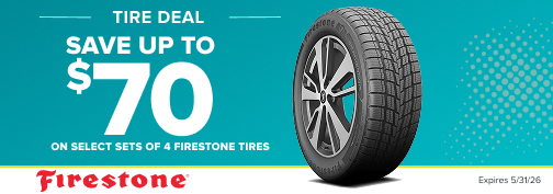 Firestone 4 Tire Up To $70 Mail In Rebate 05-01-2026 through 05-31-2026